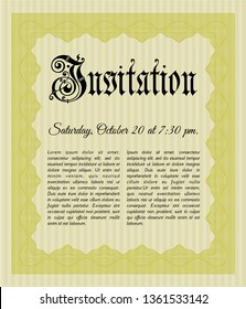 Yellow Retro invitation template. Money style design. With guilloche pattern and background. Vector illustration. 