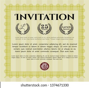 Yellow Retro invitation template. Money Pattern. Customizable, Easy to edit and change colors. With great quality guilloche pattern. 