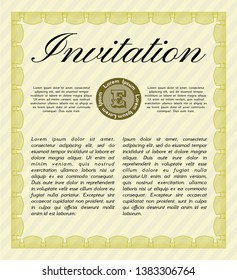 Yellow Retro invitation template. Money Pattern. With complex background. Customizable, Easy to edit and change colors. 
