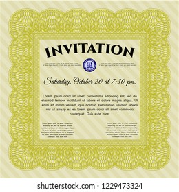 Yellow Retro invitation template. Nice design. With guilloche pattern and background. Vector illustration. 
