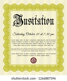 Yellow Retro invitation template. Nice design. With complex background. Detailed. 