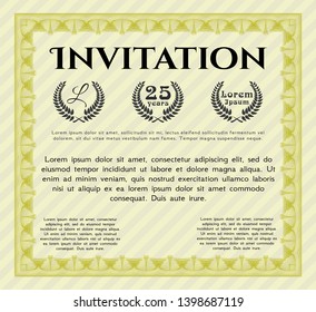 Yellow Retro invitation template. Nice design. Customizable, Easy to edit and change colors. With guilloche pattern and background. 