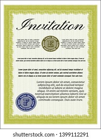 Yellow Retro invitation template. Nice design. Vector illustration. Complex background. 