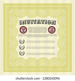 Yellow Retro invitation template. Perfect design. With guilloche pattern and background. Detailed. 