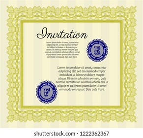 Yellow Retro invitation template. Printer friendly. Money Pattern. Detailed. 