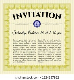 Yellow Retro invitation template. Printer friendly. Customizable, Easy to edit and change colors. Sophisticated design. 