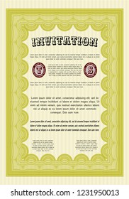 Yellow Retro invitation template. Printer friendly. Lovely design. Detailed. 