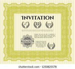 Yellow Retro invitation template. Printer friendly. Perfect design. Detailed. 