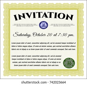 Yellow Retro invitation template. Printer friendly. Detailed. Money design. 