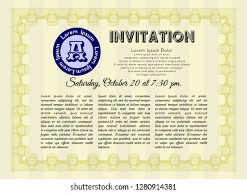 Yellow Retro invitation template. With quality background. Detailed. Money design. 