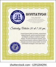 Yellow Retro invitation template. With quality background. Detailed. Money design. 