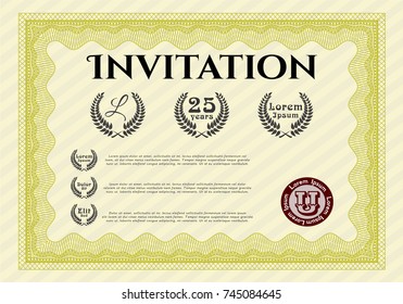Yellow Retro invitation template. With quality background. Elegant design. Vector illustration. 