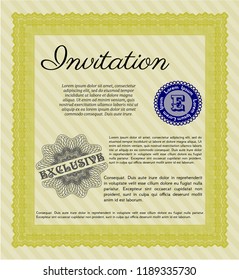 Yellow Retro invitation template. Sophisticated design. With guilloche pattern. Detailed. 
