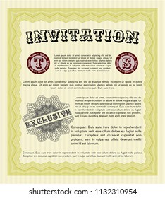 Yellow Retro invitation template. Superior design. With guilloche pattern and background. Customizable, Easy to edit and change colors. 