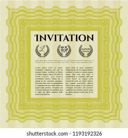 Yellow Retro invitation template. Superior design. Detailed. With great quality guilloche pattern. 