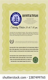 Yellow Retro invitation template. Superior design. Detailed. Easy to print. 