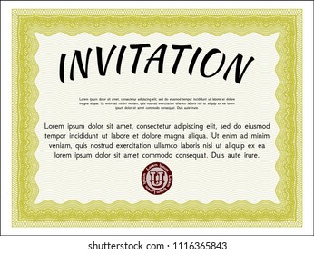 Yellow Retro invitation template. Vector illustration. Easy to print. Elegant design. 