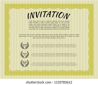 Yellow Retro invitation template. Vector illustration. With complex background. Modern design. 
