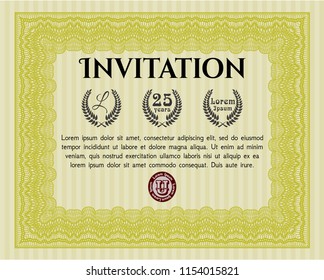 Yellow Retro invitation template. Vector illustration. Complex background. Money Pattern. 