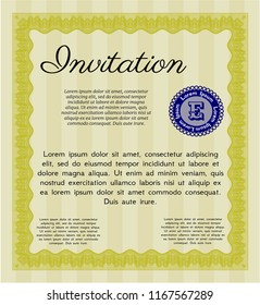 Yellow Retro invitation template. Vector illustration. Printer friendly. Excellent design. 