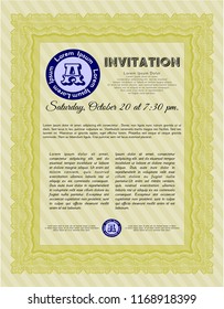 Yellow Retro invitation template. Vector illustration. With complex background. Artistry design. 