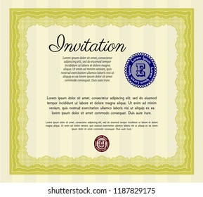 Yellow Retro invitation template. Vector illustration. With complex background. Retro design. 