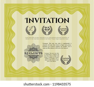 Yellow Retro invitation template. Vector illustration. With linear background. Elegant design. 