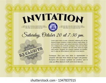 Yellow Retro invitation template. Vector illustration. With complex background. Superior design. 