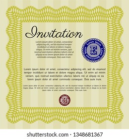 Yellow Retro invitation template. Vector illustration. With linear background. Modern design. 