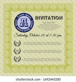 Yellow Retro invitation template. Vector illustration. With linear background. Cordial design. 