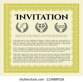 Yellow Retro invitation. Vector illustration. With background. Sophisticated design. 