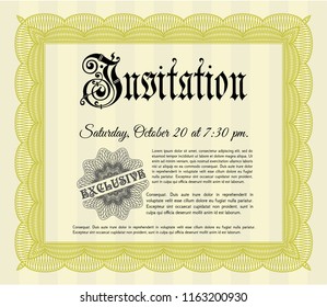 Yellow Retro invitation. Vector illustration. With background. Money Pattern design. 