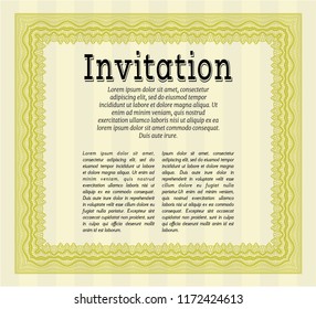 Yellow Retro invitation. Vector illustration. With background. Money Pattern. 
