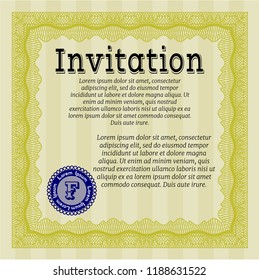 Yellow Retro invitation. Vector illustration. Easy to print. Money design. 