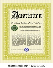 Yellow Retro invitation. Vector illustration. With background. Lovely design. 