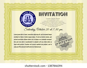 Yellow Retro invitation. Vector illustration. With linear background. Cordial design. 
