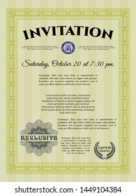 Yellow Retro invitation. Vector illustration. With great quality guilloche pattern. Beauty design. 