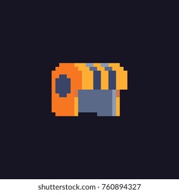 Yellow retro motobike helmet icon. Pixel art. Flat style. Video game sprite. 8-bit. Isolated vector illustration.  Old school computer graphic style.