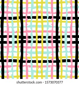 Yellow Retro Navy Vector Seamless Pattern. Trendy Stripe Scandinavian Wallpaper. Blue Modern Vintage Print. Mexican Abstract Grid Illustration. Paint American Vector Seamless Pattern