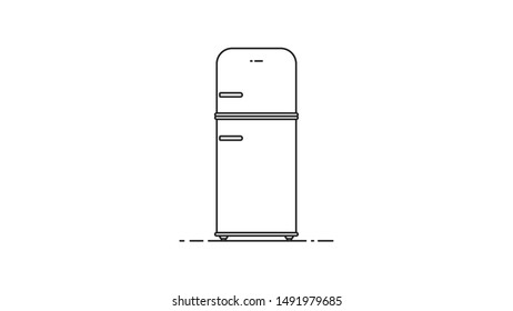 Yellow Retro Refrigerator flat design vector illustration