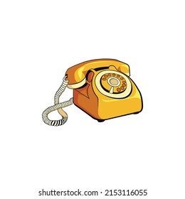 Yellow retro rotary phone isolated on white background. Trendy fashion style. Minimal design art. 3d illustration.