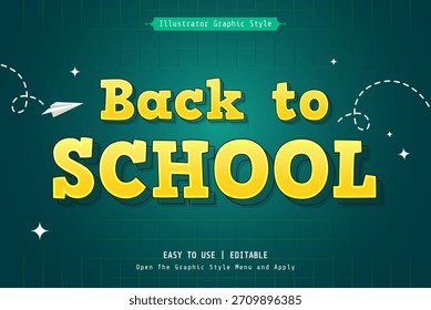 Efecto de texto de escuela retro amarillo “Volver a la escuela” – estilo ilustrador editable