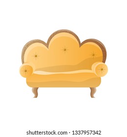Yellow retro sofa with arched back isolated on white background