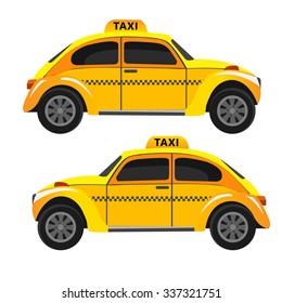 Yellow  retro taxi. Vector isolated illustration on a white background