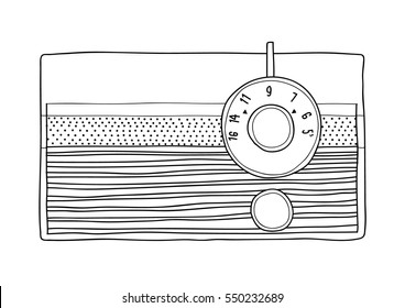 YELLOW  Retro  Tube AM Radio line art illustration