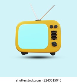 yellow retro tv set 3d render design