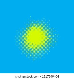 Yellow Retro Vintage Halftone Style Background with Sun Rays. Pop Art Design Texture. Star Explosion Template.