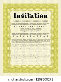 Yellow Retro vintage invitation. Artistry design. Detailed. With guilloche pattern. 