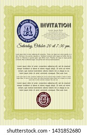 Yellow Retro vintage invitation. Artistry design. With background. Customizable, Easy to edit and change colors. 
