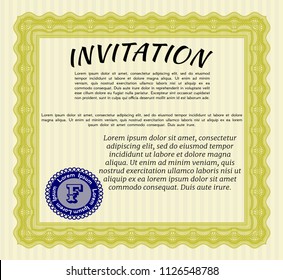 Yellow Retro vintage invitation. With complex background. Cordial design. Customizable, Easy to edit and change colors. 